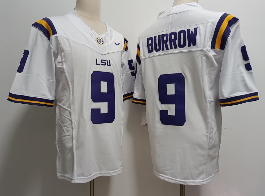 2024 NCAA Men LSU Tigers 9 Joe Burrow white Nike jersey